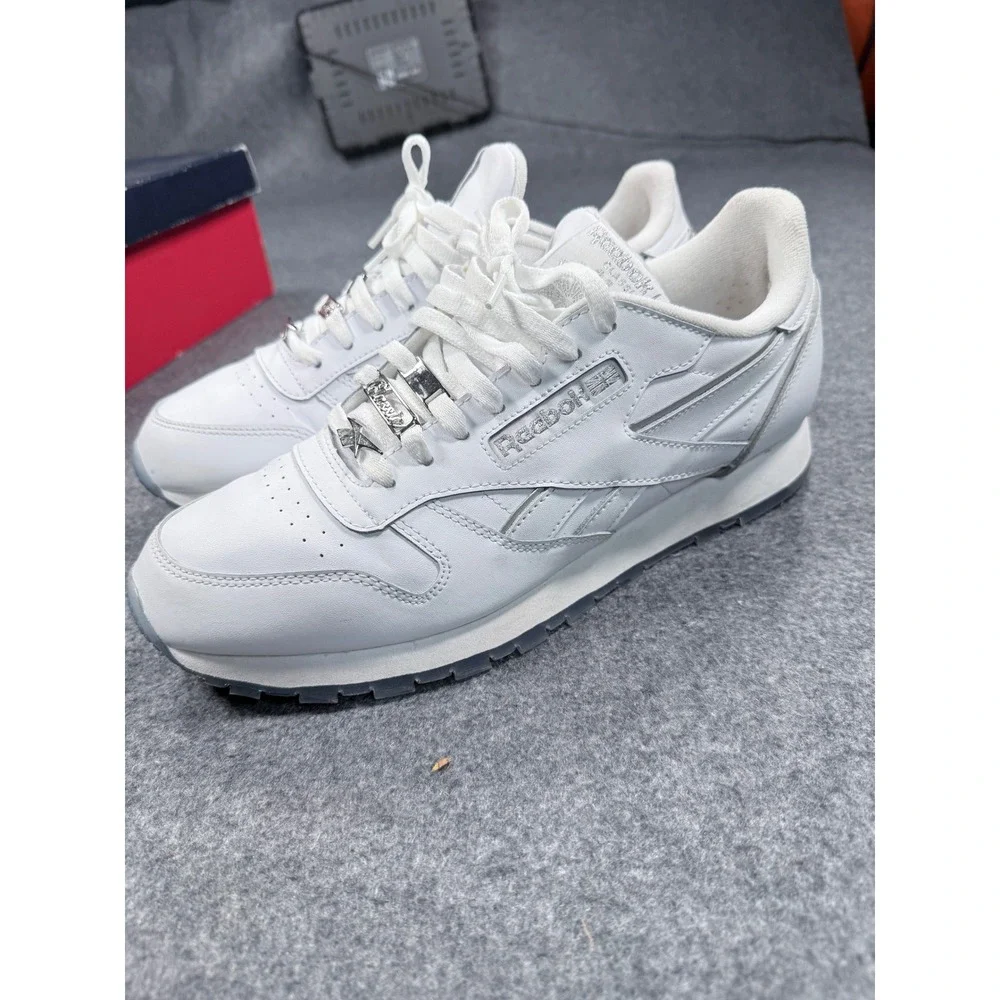 Reebok Classic Leather White Silver Metallic Unisex Sneakers GY8615 Mens 10.5